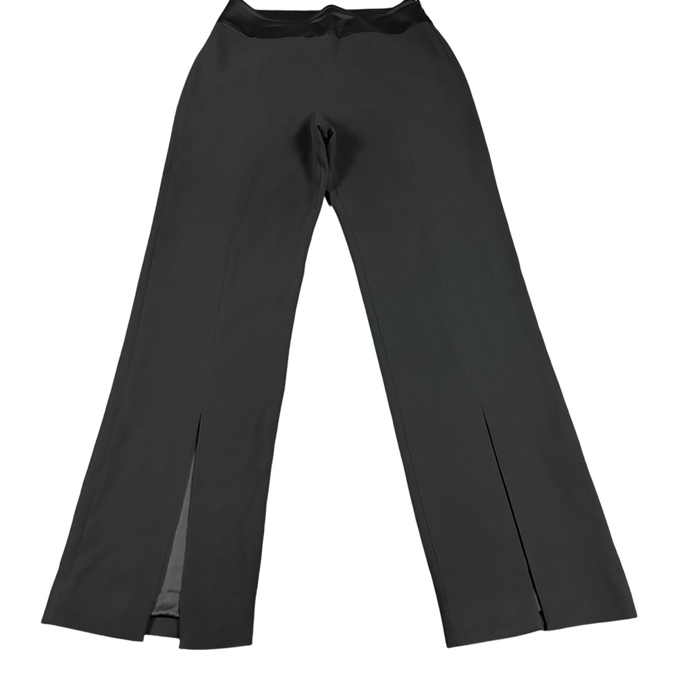 Jonathan Simkhai Black Satin Waist Front Slit Wide Leg Pants Trousers Womens 6